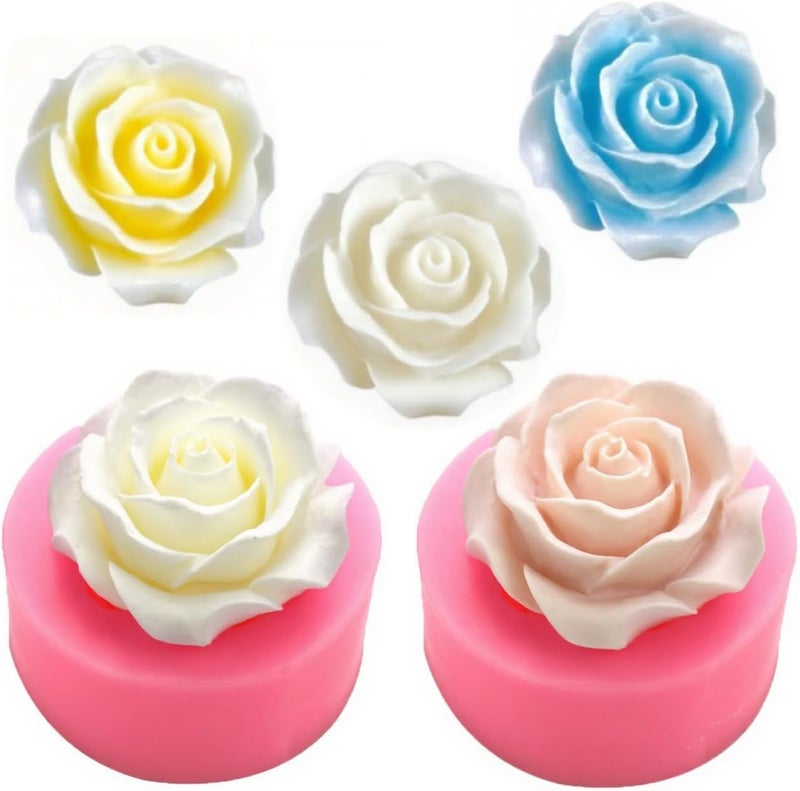AMBESTEE Rose Flower Silicone Molds,2pcs Roses Flowers Fondant Molds Polymer Clay Mould Candy Chocolate Molds for Cupcake Cake Pop Puck Decoration DIY Crafts - Image 1